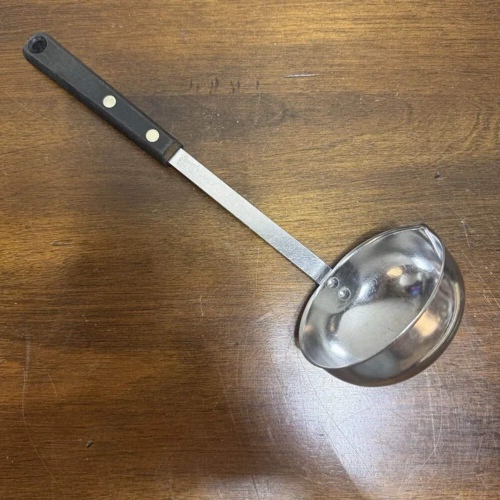 ECKO FORGE Vintage Stainless Steel Soup Ladle Spoon w/Black Riveted Handle-USA